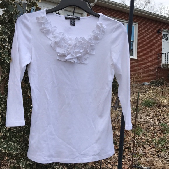 Designers Originals White Ruffle V-Neck Top PS - Picture 5 of 7